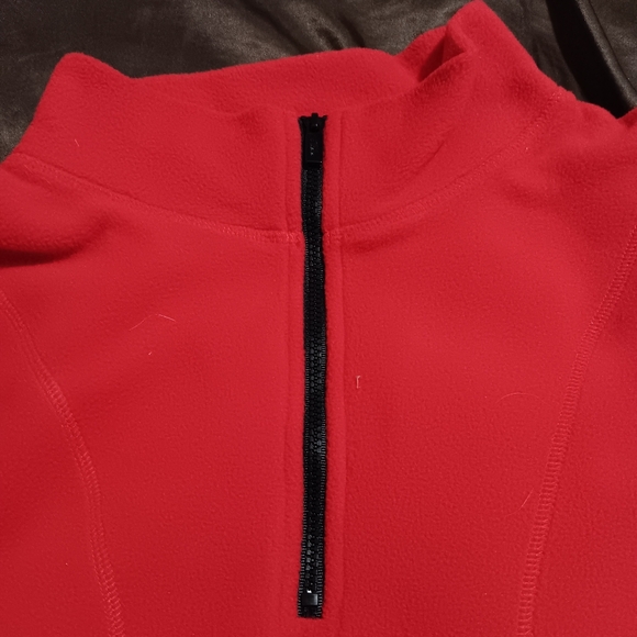 Victoria Secret Pink Polar Fleece Cropped Red SzL Sweatshirt  Half Zip Long Slee - Picture 7 of 12